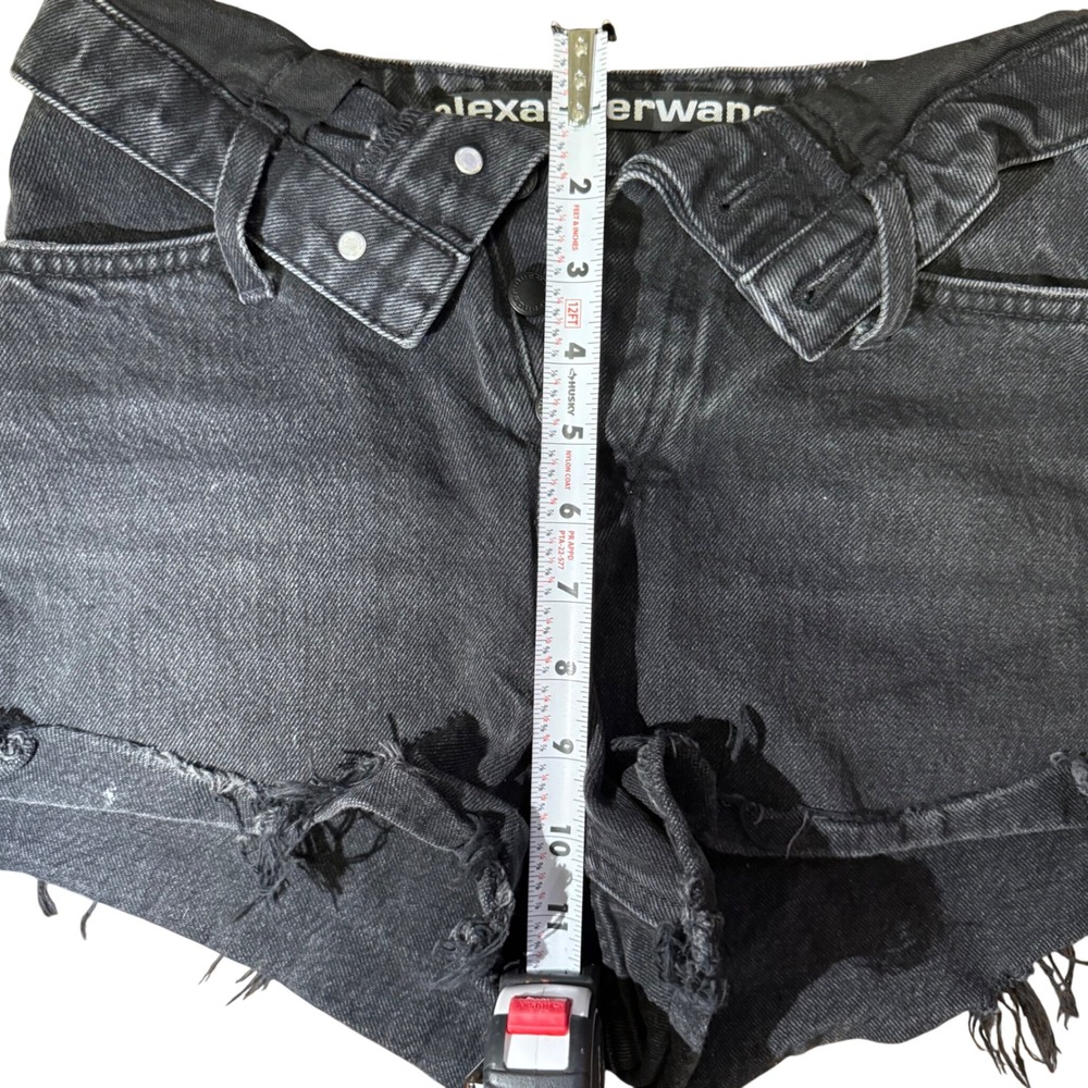 Alexander Wang Bite Fold Over Waistband Denim‎ Shorts Black Washed Size 25 - Picture 7 of 7